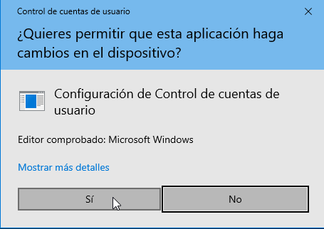 Fig. Cambiar configuración de Control de cuentas de usuario