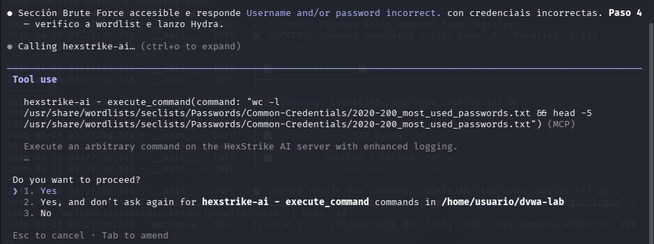 Fig. Verificación da wordlist, lanzamento de Hydra con hydra_attack