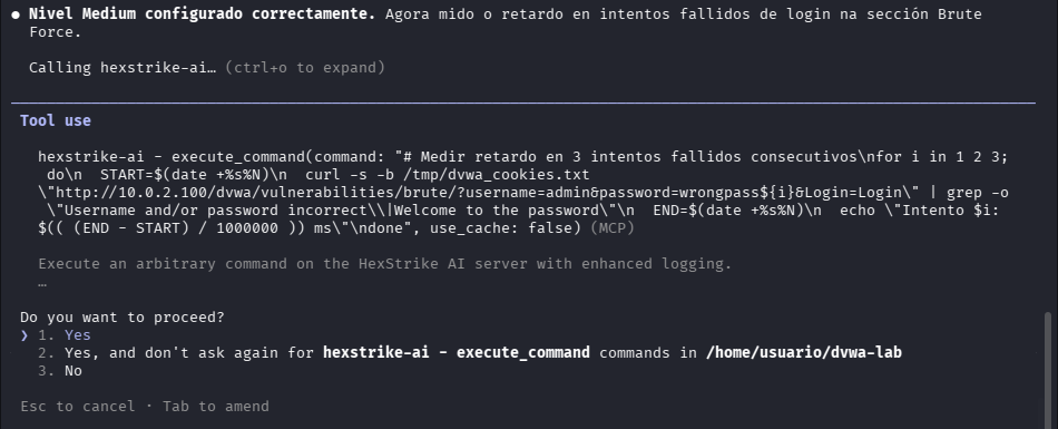 Fig. Nivel Medium confirmado — HexStrike mide o retardo con 3 intentos