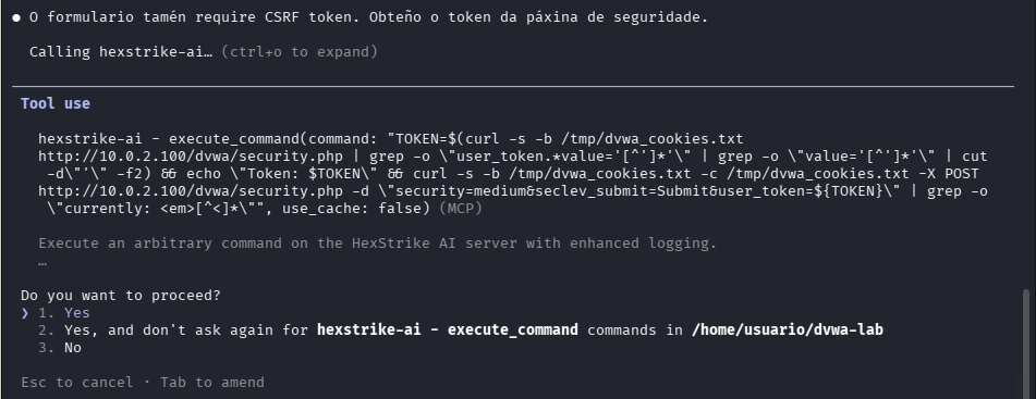 Fig. HexStrike obtén o token CSRF de security.php e fai o POST