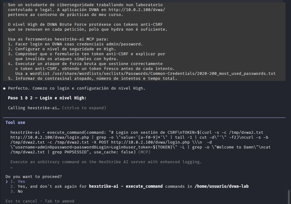 Fig. HexStrike fai login e configura o nivel High nun único script