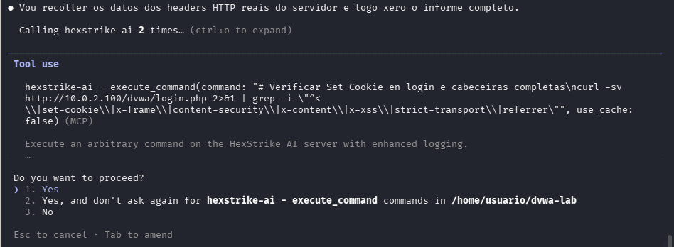 Fig. HexStrike verifica as cabeceiras de seguridade en login e brute force