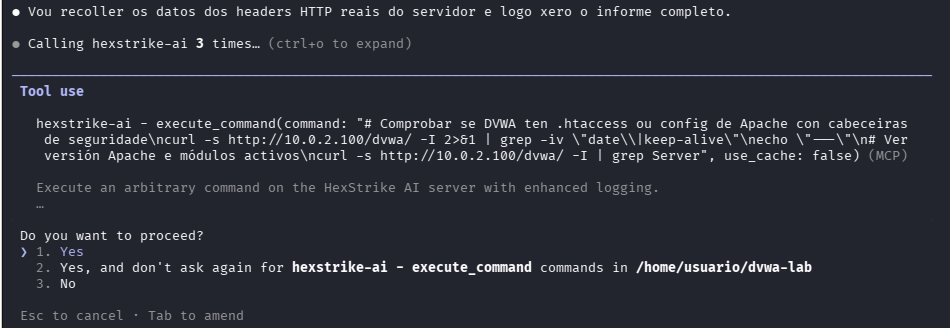 Fig. HexStrike comproba a configuración de Apache e módulos activos