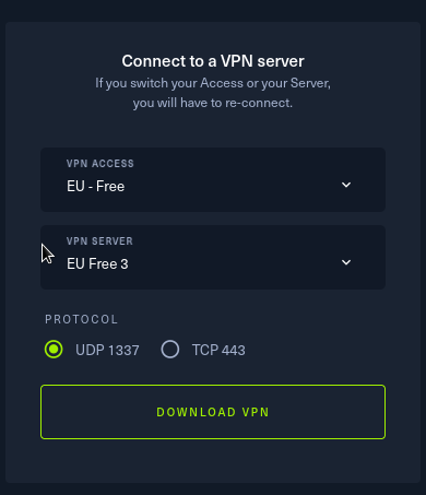 Fig. Conseguir ficheiro de configuración VPN