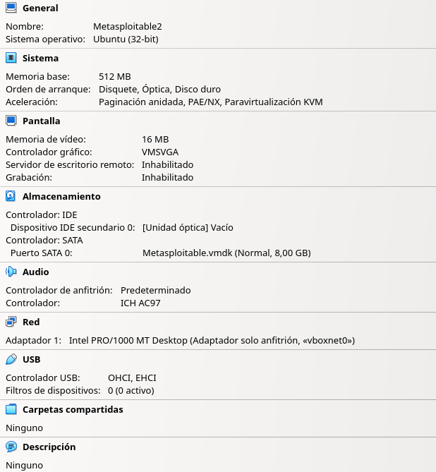 Fig. Configuración en VirtualBox