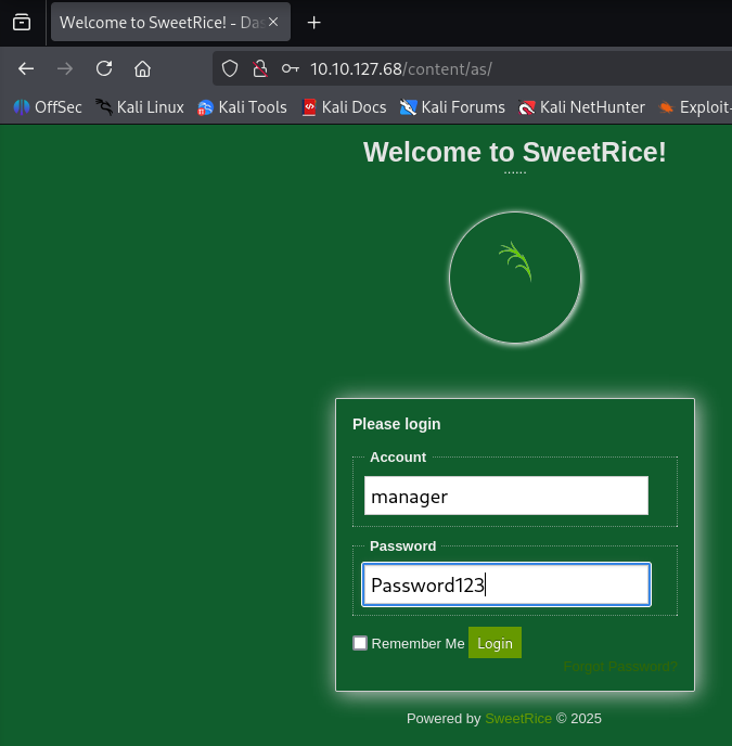 Fig. Login: manager/Password123
