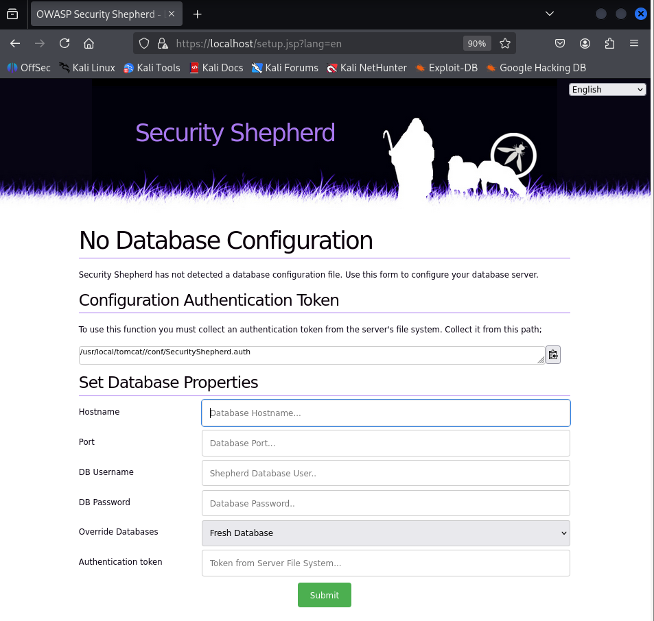 Fig. Security Shepherd - No Database Configuration
