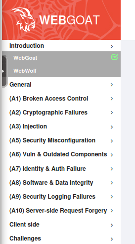 Fig. OWASP WebGoat Panel