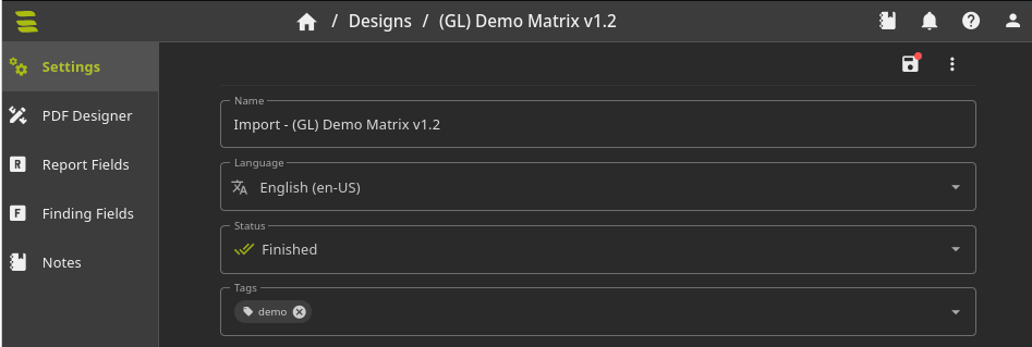 Fig. SysReptor - Design - Import - Settings