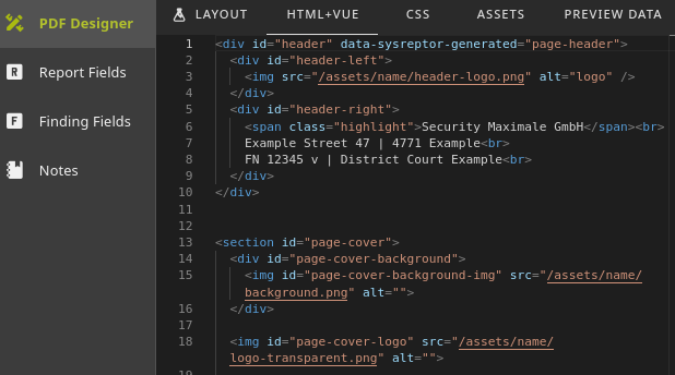 Fig. SysReptor PDF Designer - HTML+VUE