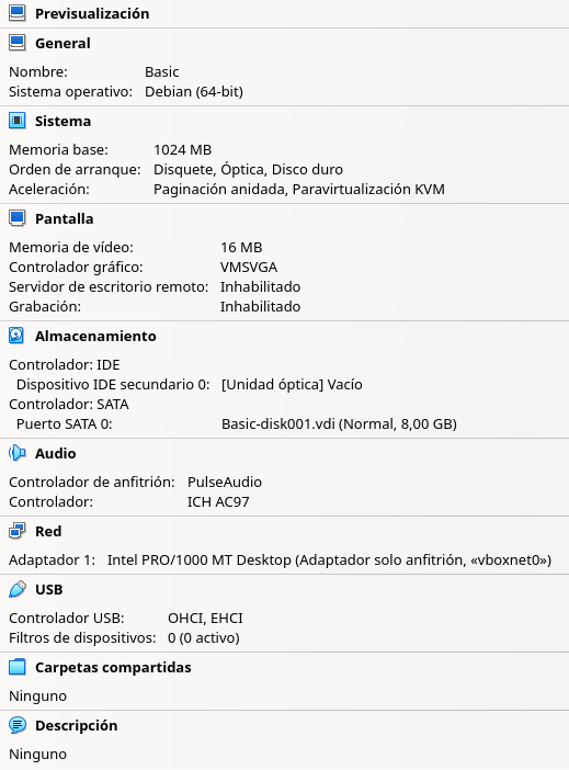 Fig. Configuración en VirtualBox