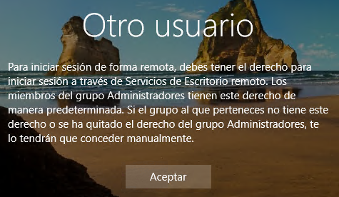 Fig. Problema acceso RDP usuario non administrador